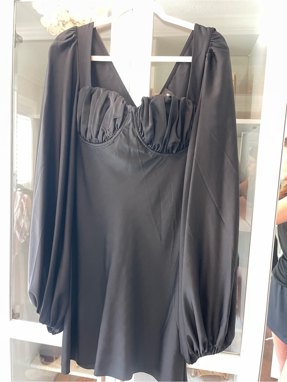 Black Long-Sleeve Ruched Bust Women's Top